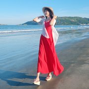 红色雪纺两件套中袖连衣裙2023浪漫减龄旅游海边度假沙滩长裙