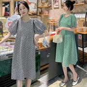 孕妇装夏装时尚泡泡袖，碎花雪纺连衣裙，2024夏季韩版裙子孕妇裙