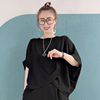 2024夏时尚(夏时尚)潮减龄，个性韩版女士圆领，半袖t恤不规则蝙蝠袖大码宽松