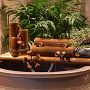 竹子流水器陶瓷鱼缸鱼盆过滤器风水轮车招财摆件石槽喷泉加湿增氧