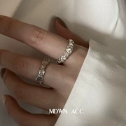 925纯银复古褶皱戒指女ins2023年时尚个性小众设计开口食指戒
