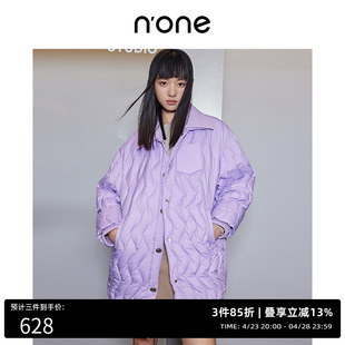 NONE2023冬季甜美羽绒服女淑女落肩直身羽绒外套女宽松棉衣