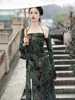 新中式复古国风绝美露背吊带连衣裙女两件套装高级感性感辣妹长裙