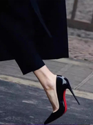 红色底高跟鞋，女浅口黑色性感细跟2024尖头，高级感裸色漆皮单鞋