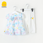 断码黄色小鸭女童夏季套装宝宝雪纺甜美上衣短袖轻薄1-2岁