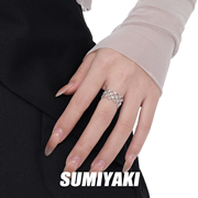 sumiyaki原创镂空菱形锆石戒指轻奢小众，时尚素戒情侣开口戒指环