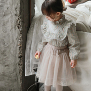 韩国进口Puell春秋女童时尚舒适碎花长袖衬衣 蕾丝蓬蓬半身裙裤