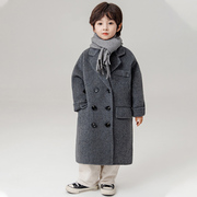 儿童真羊毛双面呢尼皮草外套羊绒大衣2023韩国童装长款中大童