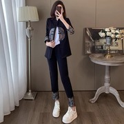 法国春秋季高端精致气质黑色套装女新中式国风盘扣刺绣时尚两件套