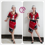 成人短袖佤族女套装枣红色裹裙瓦甩发舞佤族服饰云南少数民族服装