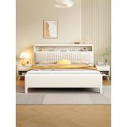 白色实木床1.5米现代简约轻奢床主卧1.8米奶油风软包双人床储物床