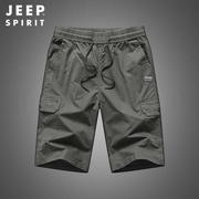 吉普JEEP SPIRIT夏季男士宽松短裤多口袋黑色户外五分裤休闲短裤7