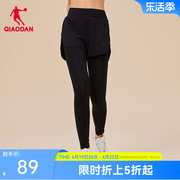 中国乔丹紧身长裤女2024春季健身长裤，高腰假两件运动裤瑜伽裤