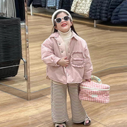 女童粉色棉服外套冬季加厚保暖宝宝韩版童装儿童洋气时尚暗扣棉衣