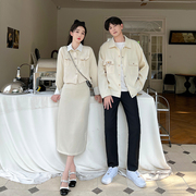小众设计感情侣装秋季韩版长袖衬衫男女两件套法式一裙一衣ins潮