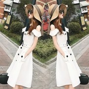 白色露肩连衣裙女夏季2020女装韩版显瘦中长款时尚气质裙子潮