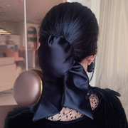 KOE 原创设计气质甜美小众复古新潮黑色绸缎丸子头蝴蝶结发包头饰
