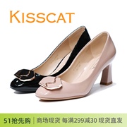 KISSCAT接吻猫2024粗高跟39503亮漆牛皮女单鞋KA49503-13