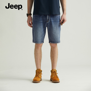 jeep吉普夏季短裤男士，中裤复古蓝色潮流，时尚休闲牛仔五分裤男