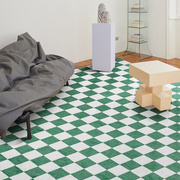 复古棋盘格地毯网红客厅卧室床边毯北欧黑白绿色格子纹ins风防滑