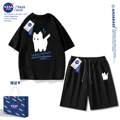 NASA联名潮牌短袖短裤套装男2023夏装t恤休闲宽松运动五分裤