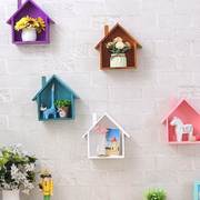 墙上可爱小房子木置物架儿童房幼儿园装饰品卧室隔板摆设花架壁挂