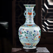 青花斗彩花瓶中式客厅，家居摆件电视柜，玄关插花装饰品陶瓷器