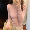 韩国东大门春季少女心，粉色修身套头，打底针织衫女软糯长袖上衣