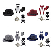 外贸1920s盖茨比舞会派对男士，礼帽怀表背带领带帽子套装一件代发