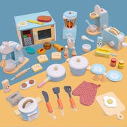 ins韩系儿童益智玩具，木制过家家仿真厨房，玩具面包机烤箱套装玩具