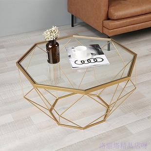 北欧铁艺个性八边形钢化玻璃茶几简约客厅小户型现代风格简易桌子