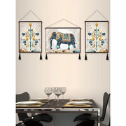 美式客厅装饰画挂布壁毯玄关沙发背景墙画发财树大象油画布艺挂毯