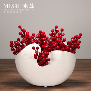 欧式现代仿真红果蛋壳陶瓷花瓶，客厅桌面摆件，工艺品摆设创意装饰品