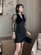 黑色小礼服简单大方深v性感，轻奢平时可穿修身女年会礼服连衣裙子