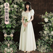 伴娘服小众2021春秋，绿色高级平时可穿婚礼，姐妹团礼服裙女香槟