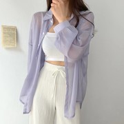 韩国chic气质长袖薄款防晒衫女夏季雪纺衬衫，外套空调衫白上衣
