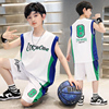 夏季男童儿童背心运动两件套速干衣男孩无袖，篮球服套装足球训练服