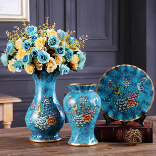 美式复古陶瓷花瓶摆件客厅插花玄关柜酒柜装饰品创意三件套花器
