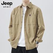 jeep吉普长袖衬衫男士春季纯棉，百搭工装寸衫宽松休闲衬衣外套男装