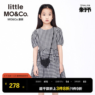 little moco童装夏装儿童女童短袖格纹圆领连衣裙 KBB2DRS015