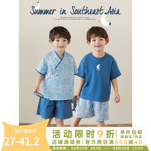 幼悠男童夏季t恤和式，慵懒风短裤，衬衫自由信使海鸥系列套装潮