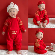 龙年新生婴儿过年衣服冬装新年龙宝宝拜年连体中国风加厚秋冬套装