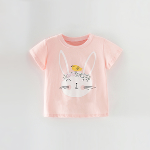 女童短袖t恤夏季纯棉可爱兔子印花上衣中小儿童宝宝半袖体恤