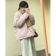 日本SLY 短款粉色菱格棉服外套女冬季2023年加绒棉衣棉袄