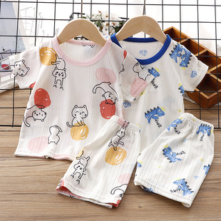 儿童夏装婴儿冰丝短袖套装，宝宝薄款睡衣男童空调，服女童两件套透气