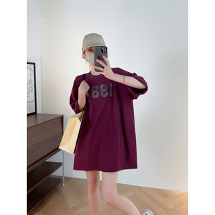 2023夏季韩版数字印花t恤女短袖，宽松中长款时尚下衣失踪上衣