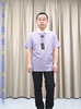 纳巴罗灰色格子短袖T恤男 蓝色小格纯棉 商务休闲针织半袖polo衫