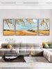 现代沙发简约轻奢挂画客厅，手绘丰收三联画油画背景墙风景装饰画
