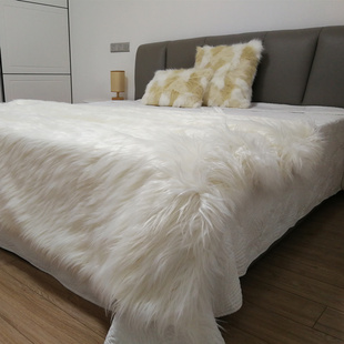 白色超长毛床毯沙发巾盖毯子毛毯床尾巾摄影道具样板间专业搭毯