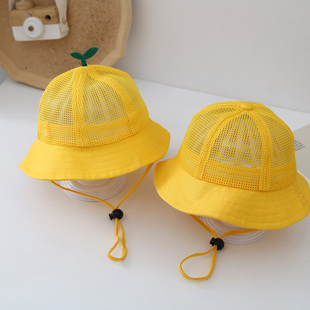 儿童帽子夏季网眼防晒遮阳帽，宝宝春夏幼儿园，渔夫帽男女学生小黄帽